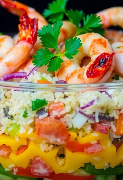 Шаровий салат із рисом і креветками